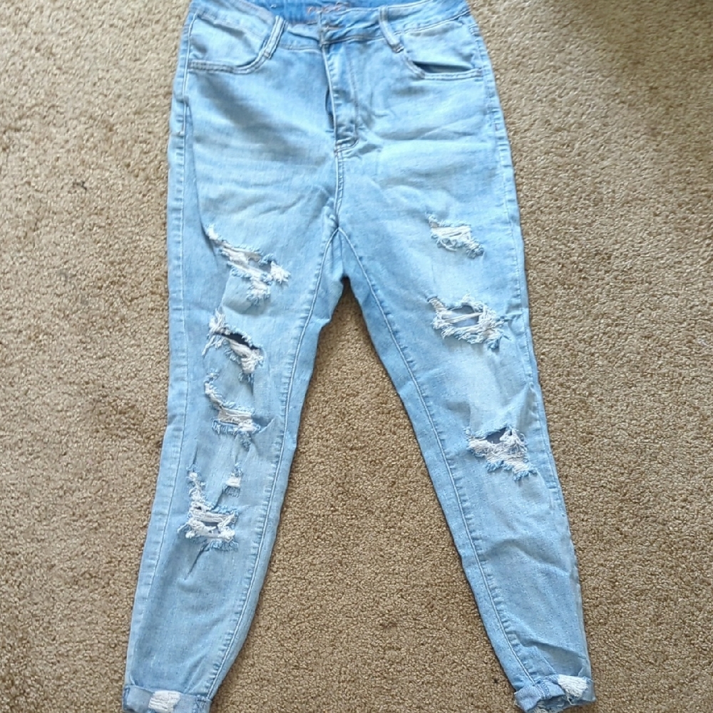 Rue21 Blue Skinny Jeans with Distressed Detailing